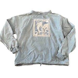 Vintage 80s 90s by Taylor USA Cotton Denim Pullover Dolphin Art L/XL surfer